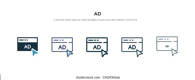 ad icon in different style vector illustration. two colored and black ad vector icons designed in filled, outline, line and stroke style can be used for web, mobile, ui - Shutterstock ID 1542934166