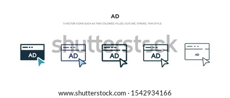 ad icon in different style vector illustration. two colored and black ad vector icons designed in filled, outline, line and stroke style can be used for web, mobile, ui