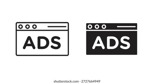 Ad icon glyph and line set thin line symbol concept.