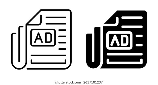 Ad icon on a document. Linear and silhouette style.