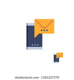 Ad icon, smartphone with a message, speech bubble. Cellphone, phone isolated vector illustration. Design for logo, sticker and mobile app.