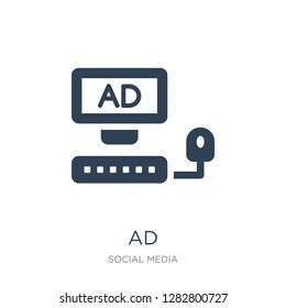ad icon vector on white background, ad trendy filled icons from Social media collection, ad vector illustration