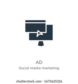 Ad icon vector. Trendy flat ad icon from social media collection isolated on white background. Vector illustration can be used for web and mobile graphic design, logo, eps10