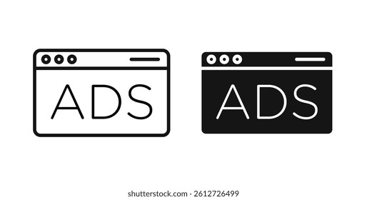 Ad icons in black fill and line style
