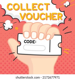image publicitaire main tenant un bon et un espace vide pour le texte du code dessin animé kawaii doodle image vectorielle