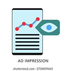 Ad Impression Flat Color Icon, Mini Illustration For Modern Concept, Ui, Ux Web And App Development. Related To Seo And Online Marketing.
