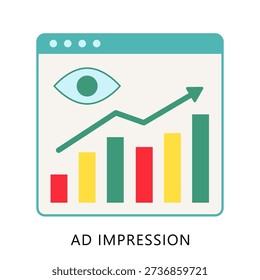 Ad Impression Flat Color Icon, Mini Illustration For Modern Concept, Ui, Ux Web And App Development. Related To Seo And Online Marketing.