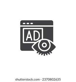 Icono de vector de impresión de anuncios. La monitorización de anuncios llenó el signo plano para el concepto móvil y el diseño web. Icono de glifo de publicidad digital. Símbolo, ilustración del logotipo. Gráficos vectoriales