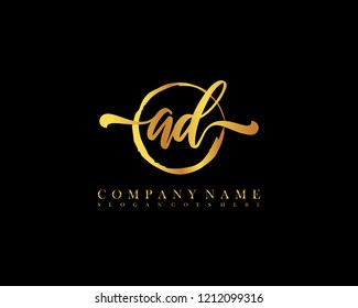 AD initial handwriting logo circle template vector