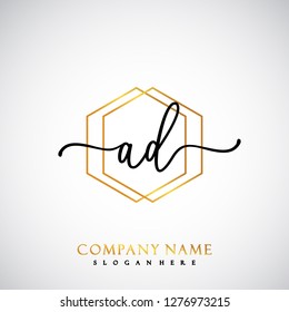 AD Initial Handwriting logo template vector