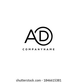 AD Initial letter logo inside circle shape inside rounded black monogram