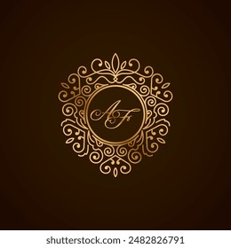 Logo de la letra inicial de AD con forma de corazón adornado
