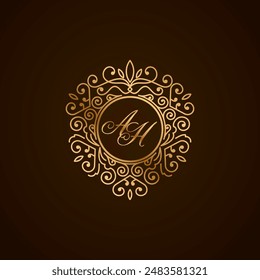 AD initial letter logo with ornament heart shape