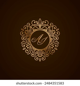 Logo de la letra inicial de AD con forma de corazón adornado