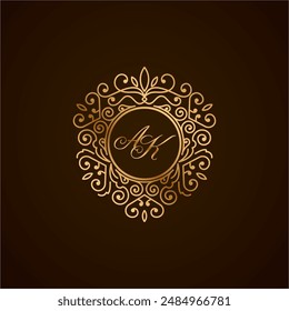 Logo de la letra inicial de AD con forma de corazón adornado