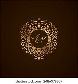 Logo de la letra inicial de AD con forma de corazón adornado