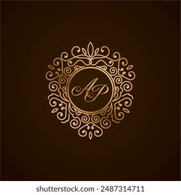 Logo de la letra inicial de AD con forma de corazón adornado
