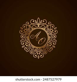 AD initial letter logo with ornament heart shape