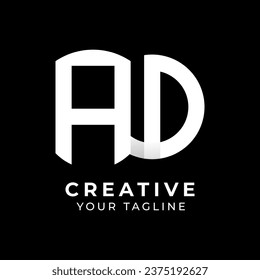 AD Initial Letter Logo Template Design. Abstract Black and White Geometric