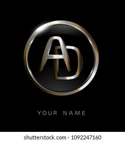 AD initial letters with circle elegant logo golden silver black background