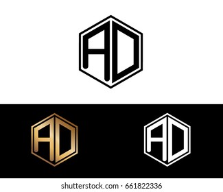 AD initial letters linked with hexagon shape logo
