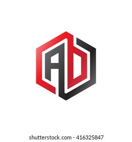 AD initial letters loop linked hexagon logo red black