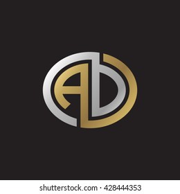 AD initial letters looping linked ellipse elegant logo golden silver black background
