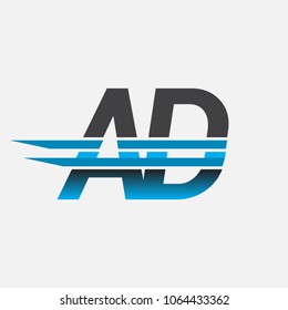 AD initial logo company name colored black and blue, Simple and Modern Logo Design.