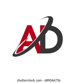 AD initial logo company name colored red and black swoosh design, isolated on white background. vector logo for business and company identity.