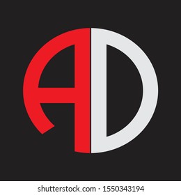 AD Initial Logo design Monogram Isolated on black background