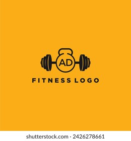 AD monograma inicial para fitness o gimnasio logo con diseño creativo de barra