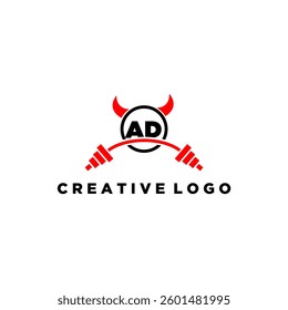 AD initial monogram for fitnes or gym logo with devil style design