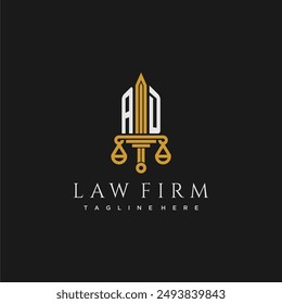 AD initial monogram for lawfirm logo with sword and scale