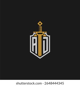Monograma inicial do AD para imagem em estilo escudo e espada