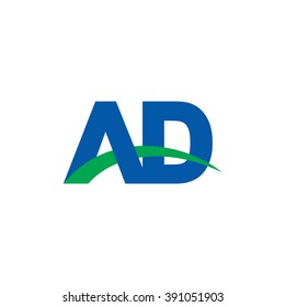 AD initial overlapping swoosh letter logo blue green