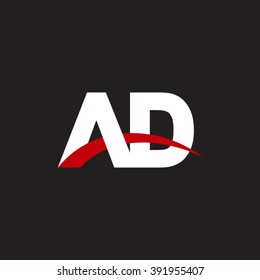 AD initial overlapping swoosh letter logo white red black background