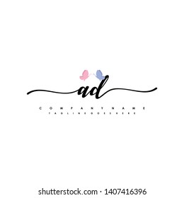 AD initial signature logo. handwriting logo template vector,