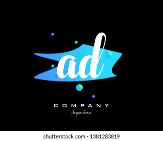 AD initials handwriting letters logo with colorful shape background - Vector 
