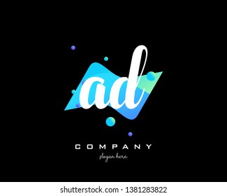 AD initials handwriting letters logo with colorful shape background - Vector 
