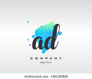 AD initials handwriting letters logo with colorful shape background - Vector 