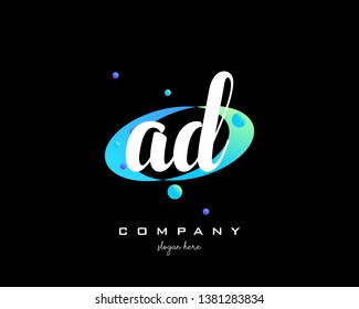 AD initials handwriting letters logo with colorful shape background - Vector 