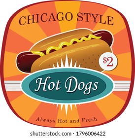 An ad layout for Chicago Style hot dogs,