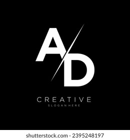 AD letter design logo logotype icon concept with serif font and classic elegant style look vector illustration. AD Letter Logo Design Template Vector Illustration.