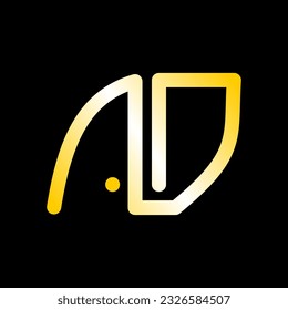 Ilustración del vector de plantillas de diseño de logotipo inicial de la carta AD. Tipografía dorada amarilla sobre fondo negro
