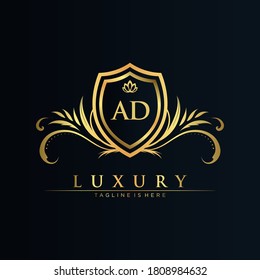 Letra AD Inicial con plantilla real.elegante con el vector de logotipo de la corona, Ilustración vectorial con logotipo de letras creativas.	
