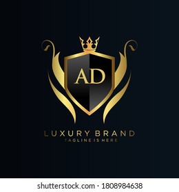 Letra AD Inicial con plantilla real.elegante con el vector de logotipo de la corona, Ilustración vectorial con logotipo de letras creativas.	
