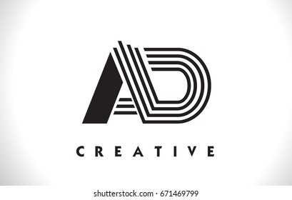 AD Letter Logo With Black Lines Design. Line Letter Symbol Vector Illustration