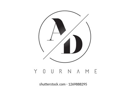 AD Letter Logo with Cutted and Intersected Design and Round Frame Vector Illustration