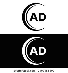 AD Letter Logo Design. Initial letters AD logo icon. Abstract letter AD A D minimal logo design template. A D Letter Design Vector with black Colors. AD logo, Vector, spared, 2 latter 