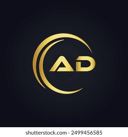 AD Letter Logo Design. Initial letters AD logo icon. Abstract letter AD A D minimal logo design template. A D Letter Design Vector with black Colors. AD logo, Vector, spared, 2 latter 